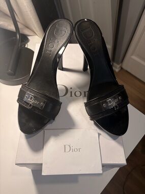 Dior Galliano Black Patent Slide Stiletto Sandals